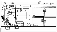 Navigation 61 Den övre symbolen indikerar informationen som kan visas till höger om kartan. Den undre symbolen indikerar att informationen kan döljas för ett visa en kartvy i fullskärm.