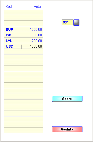 Användarmanual för butik 84 Hämta valutakurser från server (Huvudmeny, Parametrar) 1) Välj Import valutatabell från server i arkivmenyn.