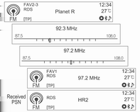 Infotainmentsystem 113 Söka efter radiostation automatiskt Söka efter DAB-tjänstkomponent automatiskt (endast för typ 1/2-A) Söka efter en radiostation Tryck på fseeke-knapparna för att automatiskt