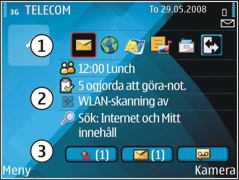 Stäng listan genom att bläddra till vänster. Om du vill gå tillbaka till den tidigare nivån när du navigerar i programmen bläddrar du till vänster.