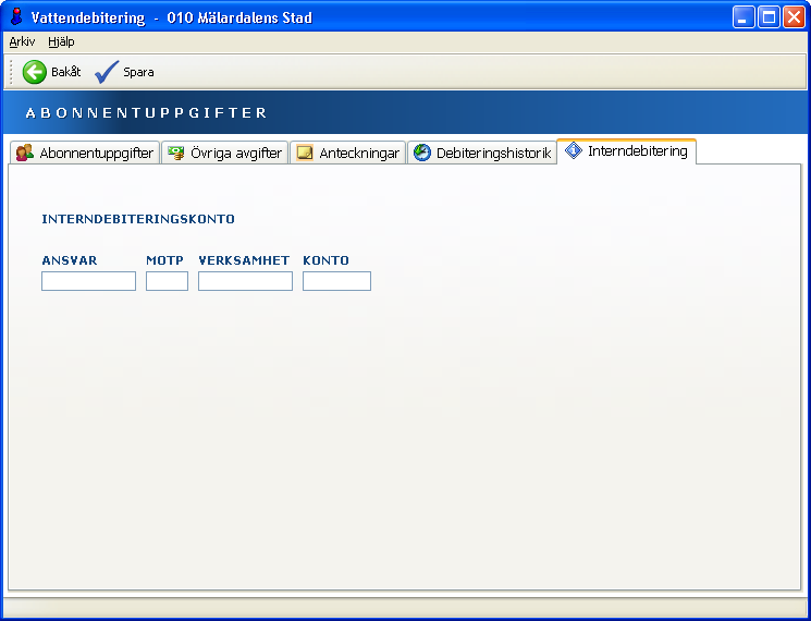 Vatten 39 4.1.6 Flik Interndebitering 4.1.6.1 Översikt Sättet att interndebitera styrs av om kommunen använder internt kundreskontra eller inte.