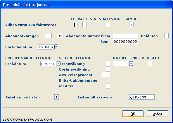 Vatten 49 Den preliminär fakturajournal är en kontrollista som kan köras hur många gånger som helst utan att registren påverkas. Rättningar kan göras och en ny preliminär journal tas fram.