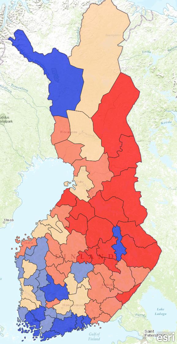 Startade företag i relation till medelfolkmängden åren 2008-2012 Antal startade företag högst i Helsingfors, Åbo och Tammerfors inflytandesfär Grundningsaktivitet