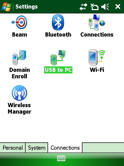 bilden Klicka på USB to PC (Obs, detta gäller endast handdatorerna