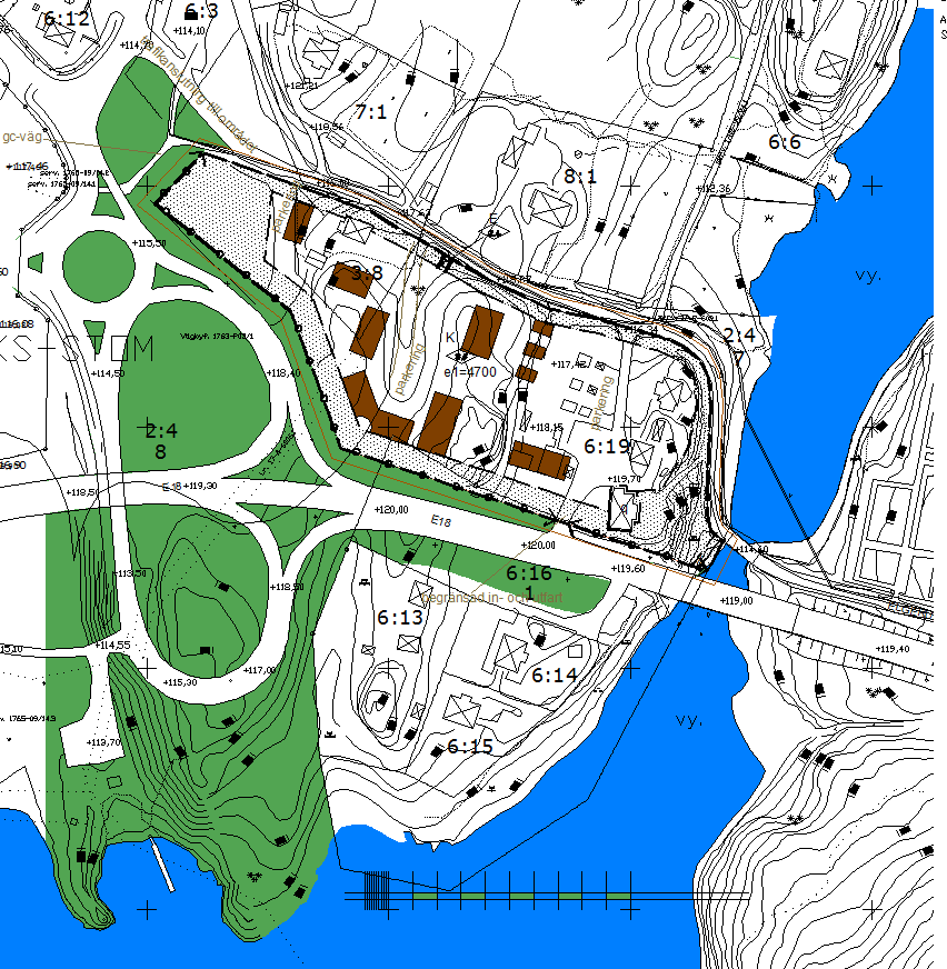 På illustrationen har skissats att det är möjligt att uppföra ett nytt hotell i fint läge intill E18.