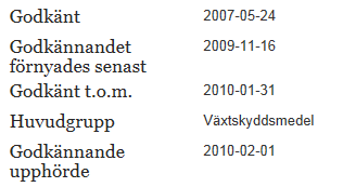 2.1.2 Vad betyder datumen? Överst på produktsidan ser man uppgifter om namn, registreringsnummer, innehavare och ett antal datum som hämtas från det nu gällande godkännandet för produkten.