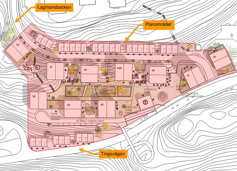 3 FÖRUTSÄTTNINGAR I detta avsnitt redogörs kortfattat för planområdet Tingstorget i Botkyrka. 3.1 Planområdet Figur 3 visar en karta över planområdet. I söder gränsar planområdet till Tingsvägen.