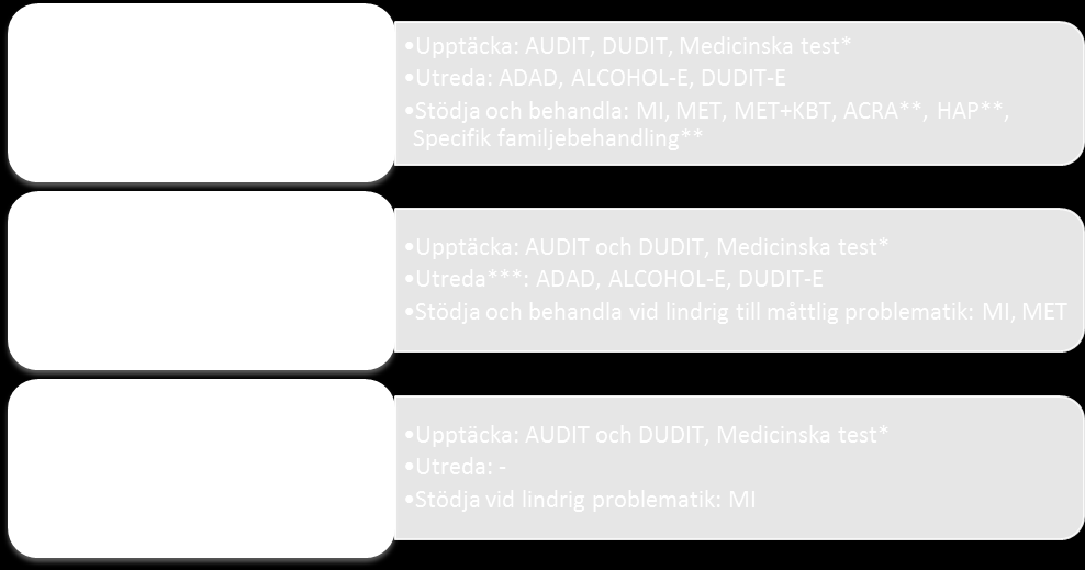 Från upptäckt till behandling Processöversikt Denna länsöverenskommelse beskriver rekommenderade metoder utifrån de nationella riktlinjerna och ansvariga aktörer i följande faser: Upptäcka, Utreda