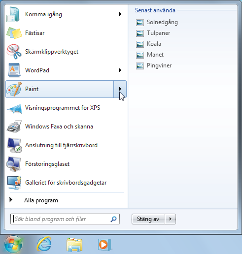 2 Komma igång snabblänkslistor I Windows 7 finns den nya funktionen snabblänkslistor som visas för respektive program på Start menyn.