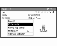 70 Telefon Välj Växla samtal för att växla mellan samtalen. Konferenssamtal Välj Koppla ihop samtal för att aktivera båda samtalen samtidigt. Koppla ihop samtal ändras till Koppla isär samtal.