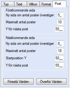 I boxen Förstkommande sida finns inställningar för första sidan av dokumentet.