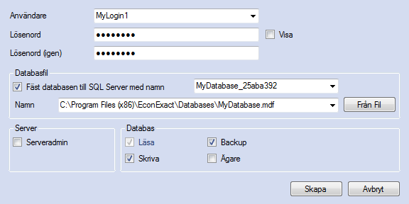 Anslutning över nätverk Över nätverk är det enklast att ansluta till databasen via ett SQL login (d.v.s. inloggningsalternativet SQL Server beskrivet ovanför).