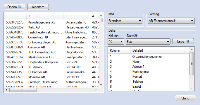 Figur 33. Funktionen för import möjliggör enkel import av alla kunder och artiklar för att enkelt och snabbt kunna komma igång. Importera kunder från en tabell-fil: 1.