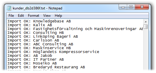 Figur 34. Resultatet från importen lagras i en temporär fil och kan granskas efter importen.