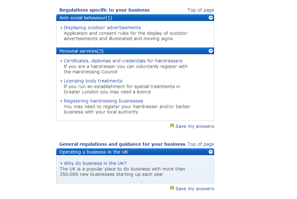 12. Resultat: Du kan behöva registrera din friserverksamhet Under Hairdresser registration, välj More details and how to apply.