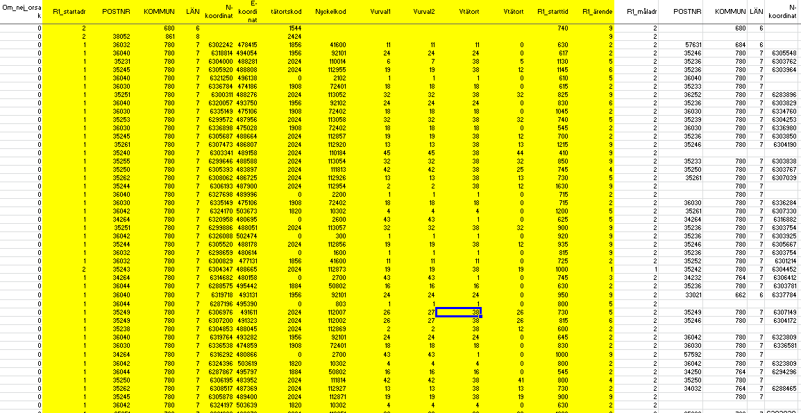 Efter matchningen/kodningen: en datafil med alla