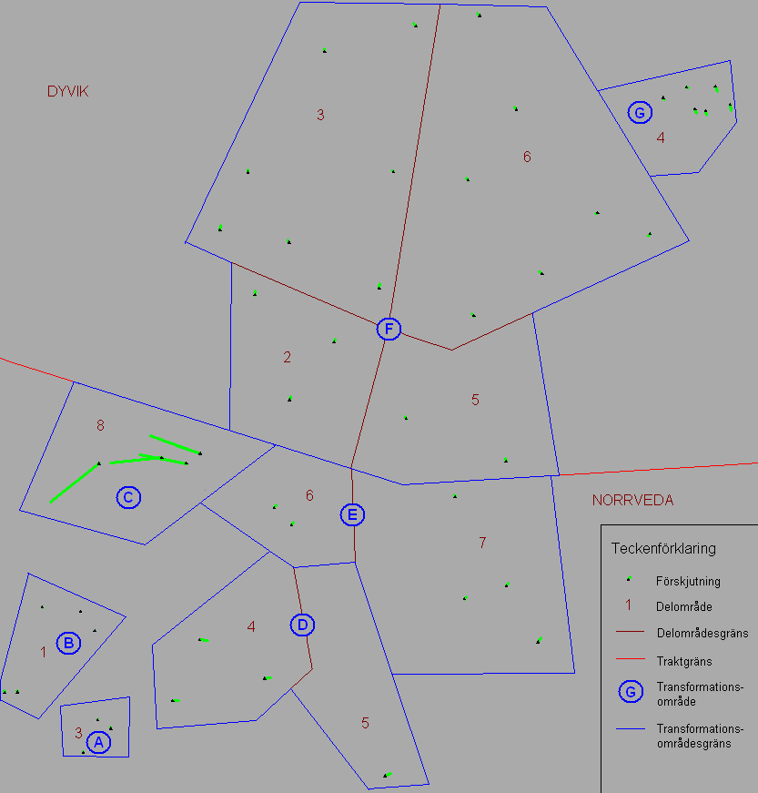 Figur 21: Valda transformationsområden, avgränsade med blåa linjer. [27] 5.