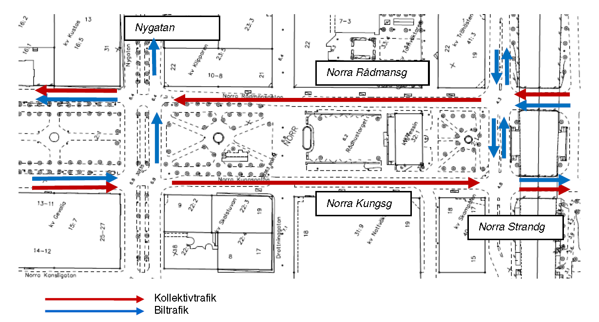 Sid 15 (49) Fördelar Busstrafikens framkomlighet förbättras i och med att köerna minskar och därmed minskar också restiderna i både nord/sydlig och öst/västlig riktning.