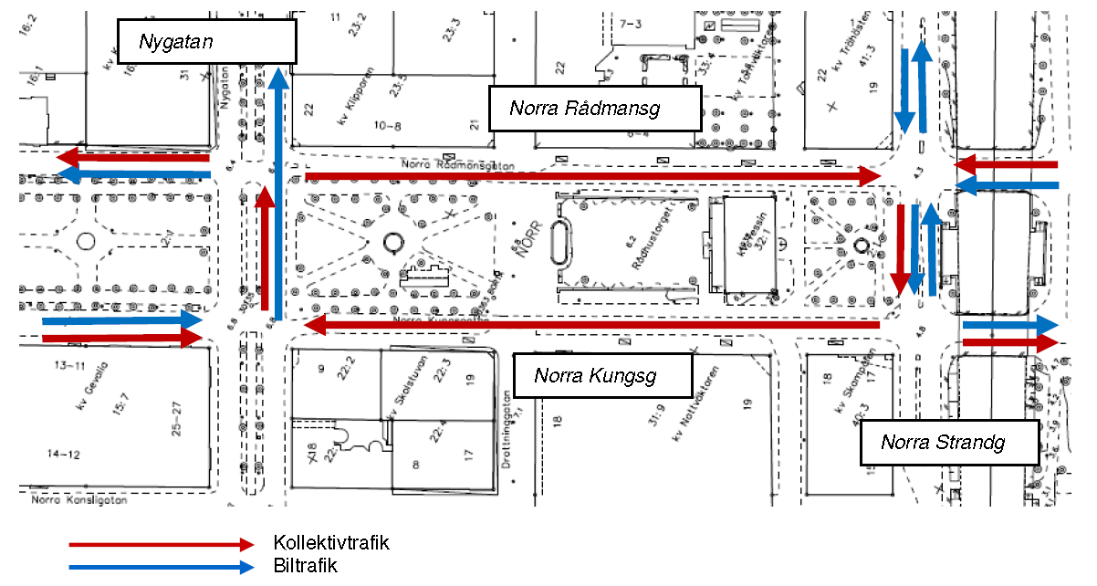 Scenario C Scenario C innebär att Gävle kommun vänder bussarnas körriktning så att hållplatslägena blir inåt Rådhustorgssidan.