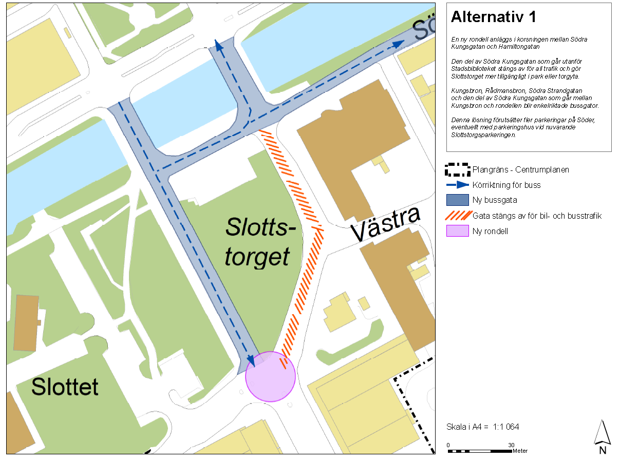 Bara bussgata söder om ån vilket ökar tillgängligheten till ån, bättre även på norra sidan eftersom trafikflödena minskar.