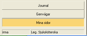 Startsida Centralen Första sidan är Mina sidor/aktuellt-fliken Namn på inloggad Navigeringslistor; Journal, Genvägar och Mina sidor Bilden visar vad som är aktuellt för dig idag.