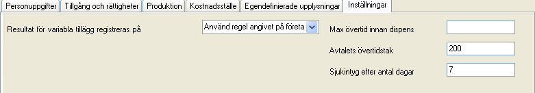 Egendefinierade upplysningar I denna skärmbild hämtas de fritexter som är upprättade i Systeminställningar och Definiera personalupplysningar.