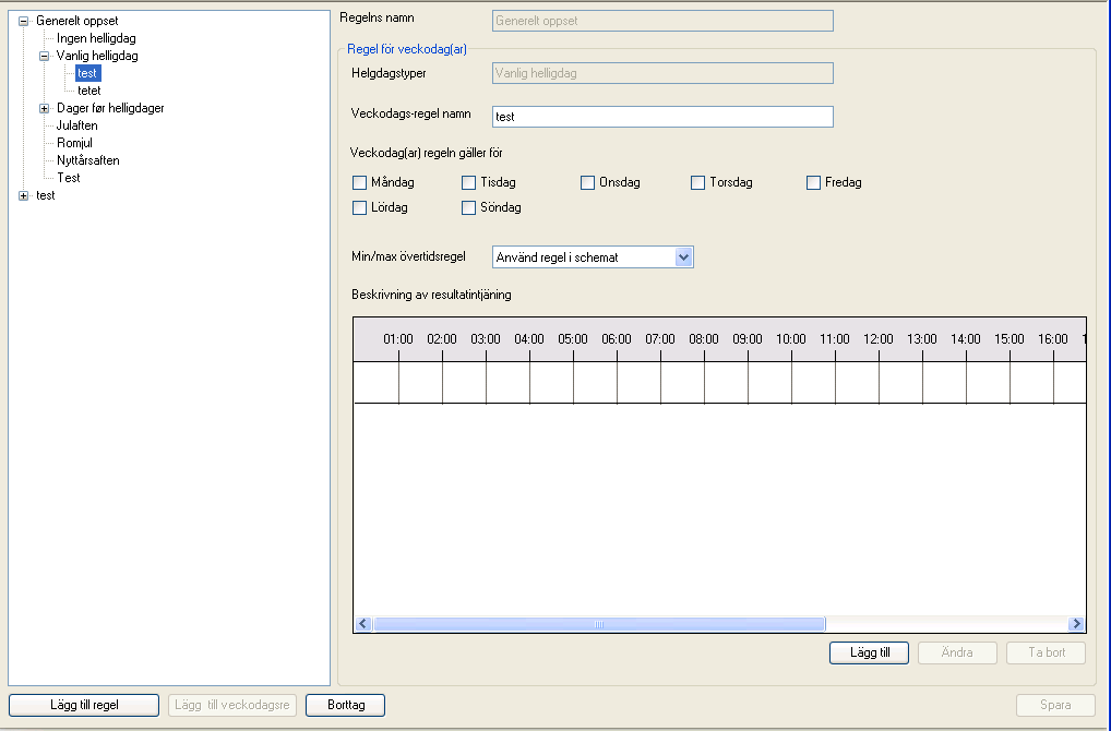 Lägg till regel och skriv in ett passande namn för övertidsregeln. I trädstrukturen lista alla dagtyper.