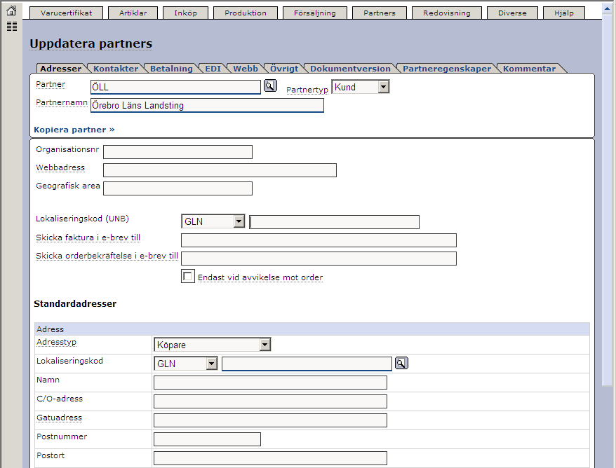 Senast uppdaterat:10-10-14 Exder Örebro läns Landsting EDI Sida 9 av 27 Här ser ni ett exempel på hur vi har lagt upp partnern.