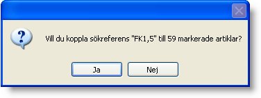 Markera sedan de artiklar (i kolumnen Vald ) som ska grupperas i samma sökreferens. Om urvalet redan har begräsat listan till att visa endast önskade artiklar markeras alla.