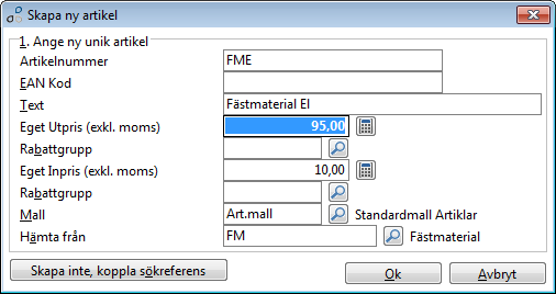 Ta bort artikel När du tar bort en artikel, kontrollerar systemet om artikeln används någonstans i systemet, isåfall tillåts du ej att ta bort artikeln. Nedan visas exempel på dialog.