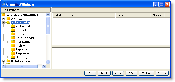Grundinställningar I grundinställningarna anger du de grundvärden som skall gälla för artikelhanteringen som helhet.