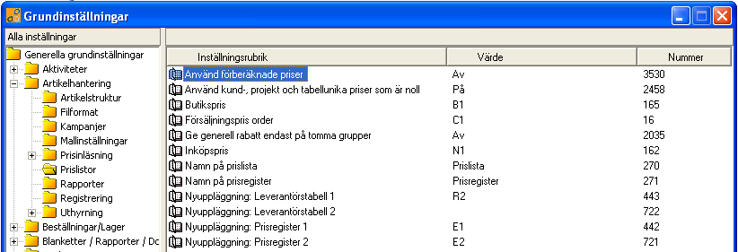 Prislistor 3530. Använd förberäknade priser. Prisberäkning sker som standard varje gång ett pris ska användas. Med denna inställning aktiv används istället priser som beräknats i förhand.