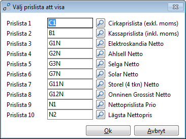 Sök i artikelregistret Denna rutin ger dig möjlighet att snabbt leta upp artiklar och se artiklarnas priser i en överskådlig bild.