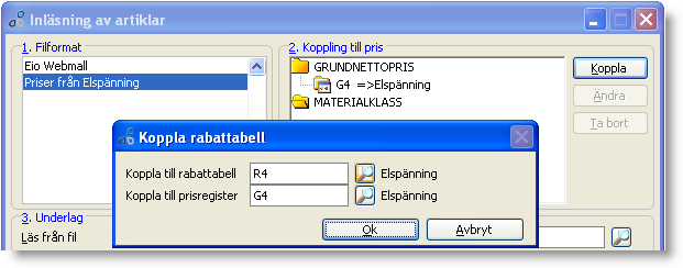 Prisinläsning av egen prisinläsningsmall Själva prisinläsningen utförs på exakt samma sätt oavsett vilken inläsningsmall som används.