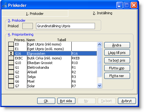 Därefter finns Elgrossisten i vår priskod. Upprepa om du har flera prisregister som skall kopplas till denna priskod.