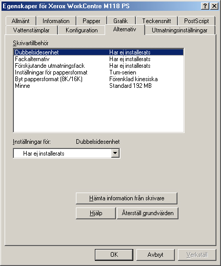 2 Användning i Windows 95/98/Me Funktioner på fliken Alternativ I det här avsnittet beskrivs inställningarna på fliken Alternativ.