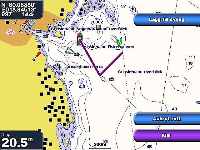 Navigering Destination vald 4. Välj Navigera till > Rutt till. 5.