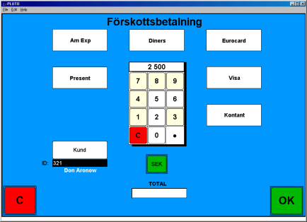 36/ Ge en ny kund ett plastkort och registrera kunden Tryck på knappen Kassaapparat Dra kundens plastkort i kortläsaren och följande bild visas. Här måste du ge kunden ett kundnr.