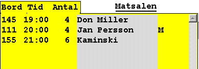 7/ I denna bild registreras gästernas beställningar utifrån en karta som visar restaurangen. Varje bord visas som en fyrkantig symbol/knapp. Färg på bordets knapp visar dess status.