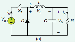 Figur 19 visar en variant av buck omvandlare med en induktor för mellanlagring av energin ifrån energikällan V g.