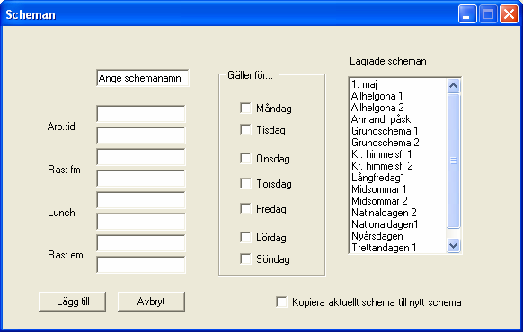 1.2.6 Skapa nytt schema För att skapa ett nytt generellt veckoschema, tryck på Nytt schema (se figur 16) knappen i huvudfönstret av Schemaläggaren.