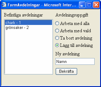 2.6 Avdelningar fönstret Designen av Avdelningar fönstret i webbversionen (se figur 40) är ganska lika som klientversionen (se figur 41).