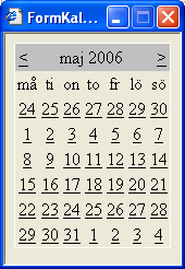 2.8 Kalender fönstret Klientversionen av Schemaläggaren använder en special designad kalender som visar bland annat, de svenska helgdagarna samt dagens datum (se figur 47).