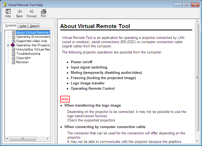 4. Behändiga funktioner Avsluta Virtual Remote Tool 1 Klicka på ikonen Virtual Remote Tool i Aktivitetsfältet. En pop up-meny visas. 2 Klicka på Exit. Virtual Remote Tool stängs.