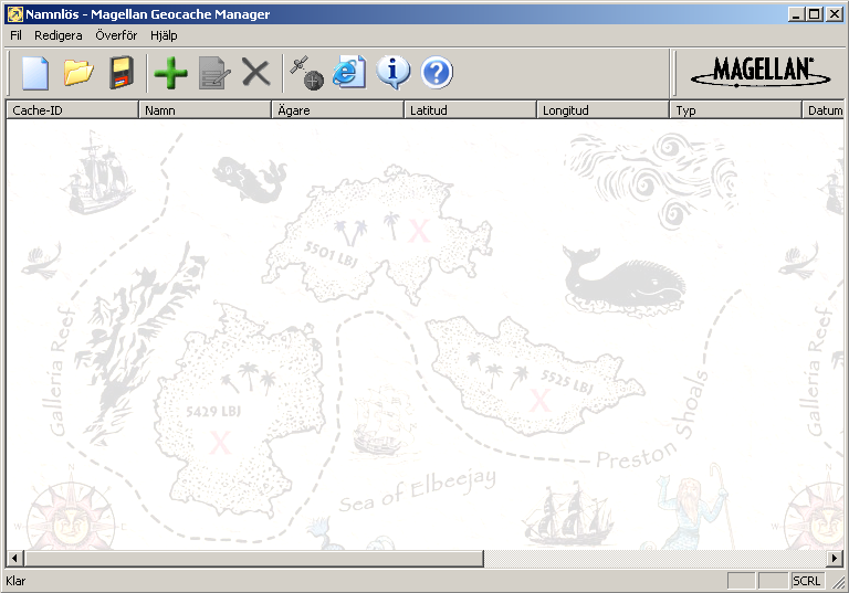 Magellan Geocache Manager 77 Använda Magellan Geocache Manager 1. Gå till Magellan Geocache Manager genom att använda Start-knappen i verktygsfältet i Windows. 2.
