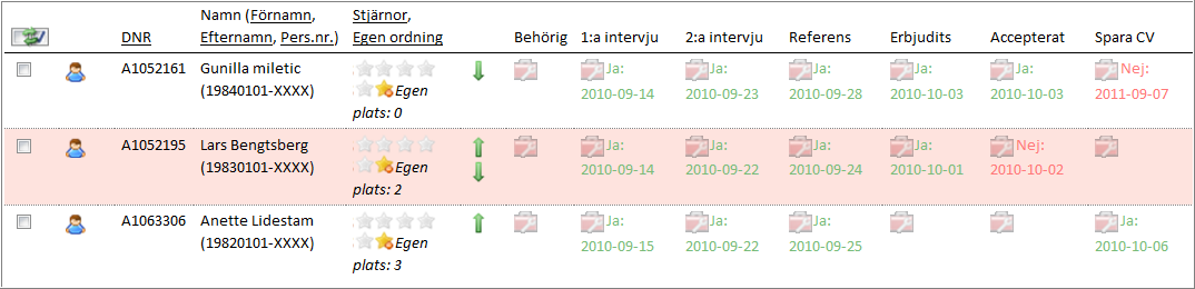 7 Klicka på rekryteringsnoteringar. Skriv in din motivering till beslutet. Klicka på Spara notering. Det får plats 500 tecken inkl mellanslag i fälten för kommentarer.