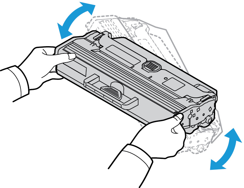 Allmän skötsel 4. Skaka försiktigt den nya kassetten fem eller sex gånger så att färgpulvret fördelas jämnt inuti kassetten. Obs!