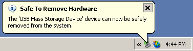 KOPPLA BORT FRÅN DATOR 1 2 Microsoft Windows XP 1. Klicka på symbolen med vänstra musknappen 2. Klicka på Säker borttagning av USBmasslagringsenhet. På skärmen visas Säkert att ta bort maskinvara. 3.