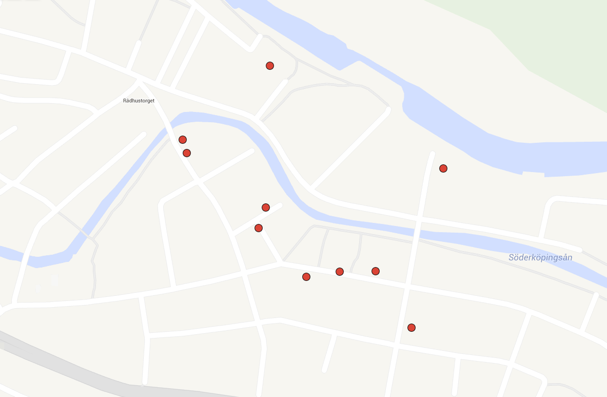 Figur 14 Handelns huvudsakliga lokalisering i Söderköpings stadskärna (min. oms. 1 mkr). 3.