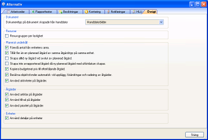Övrigt Bild 34 - Dialogen Alternativ Övrigt Alla de alternative som finns tillgängliga i fliken Övrigt visar